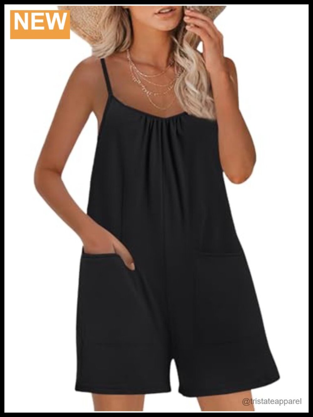 Women's Sleeveless Spaghetti Strap Romper Loose Fit Wide Leg with Pockets Summer